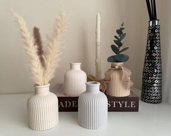 Ribbed Vase Decorative Self Decor Vase Ornament Table Decor | Handmade Jesmonite  Neutral Home Decor and Gift