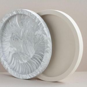 Ribbed Tray Decorative | Neutral Homeware Stone Tray | Ribbed Table Display | Handmade | Jesmonite Home Decor and Gifts