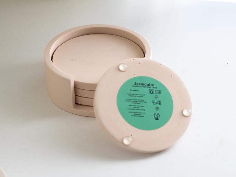 Holder and Coasters Set of 4 Circle Stone Coaster Set Neutral Homeware