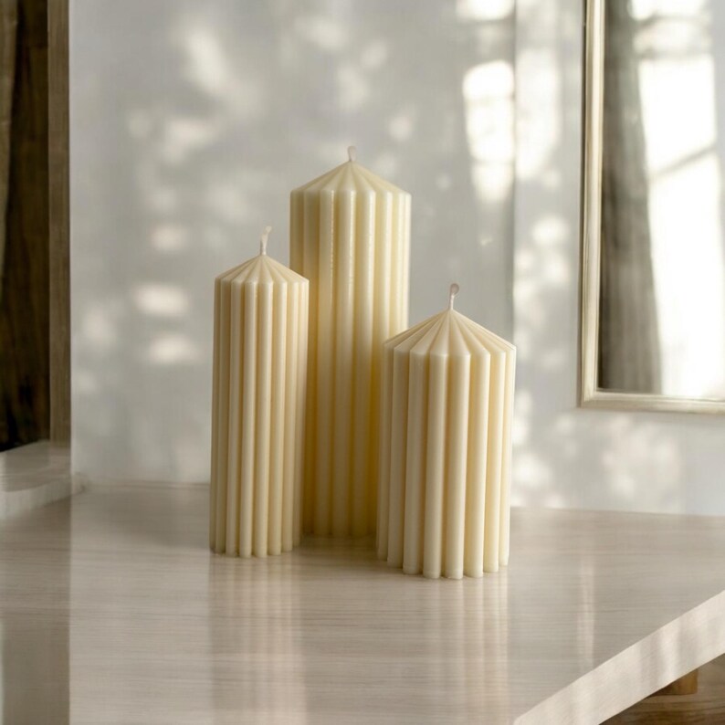Triangular Candles Ribbed Candle Decor Table Pillar Candle Self Decor Wedding Table ...