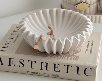 Modern Ruffle Bowl Decor Catch all Scalloped Bowl  Jesmonite Handmade Neutral Home Decor and Gift