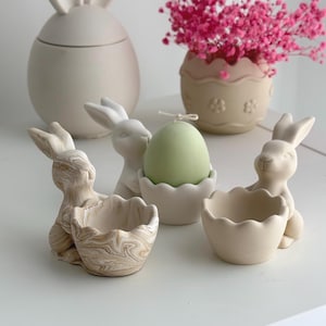 Bunny Egg Pot Decor Easter Jesmonite Handmade Minimalist Neutral Home Decor & Gift