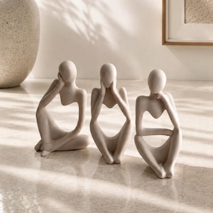 Abstract Statues Lady Thinker Minimalist Home Ornaments Sculpture Contemporary Style Shelf Decor Handmade Jesmonite Neutral Home Decor Gift image 1