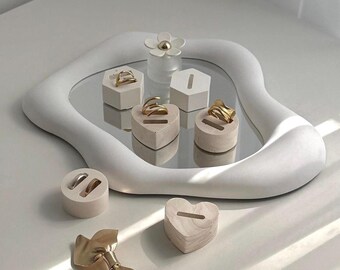 Ring Holder set of 2 Minimalist Ring Display  Handmade Jesmonite Stone  Neutral Home Decor & Gift