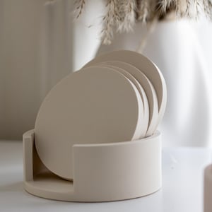 Holder and Coaster Set 4  Neutral Homeware Coaster Drinkware Coaster Set Mug Coaster Jesmonite Stone Handmade Home Decor Tableware & Gift