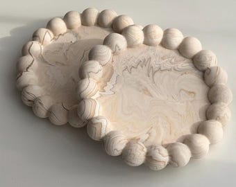 Bubble Coaster Set of 2  Marble Beige Effect Handmade Jesmonite Stone Neutral  Home Decor & Gift