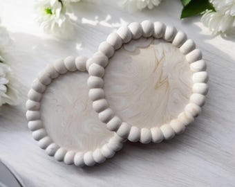 Posavasos de burbujas de mármol beige grande / Posavasos neutros para bebidas de piedra / Jesmonite / Decoración y regalo para el hogar hechos a mano