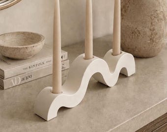 Wavy Taper Candle Holder, Custom Colour Candle Holder, Sculptural Neutral Home Decor Gift