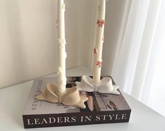 Candle Stick Holder Bow Shaped Table Decor Homeware Jesmonite Handmade Neutral Home Decor and Gift