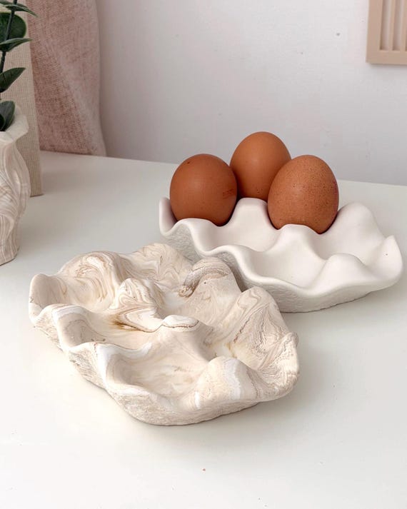 Egg Tray Holder Handmade Jesmonite Aesthetic Neutral Home Decor & Gift