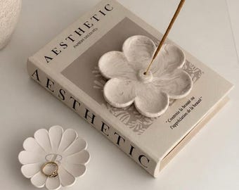 Daisy Flower Incense Holder, Handmade Stone Jesmonite , Incense burner, Minimalist Neutral Home Decor Accessories & Gift
