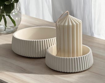 Ribbed Bowl Decor Set Handmade Organic Jesmonite Stone Bowls  Aesthetic Homeware Display Neutral Home Decor & Gift
