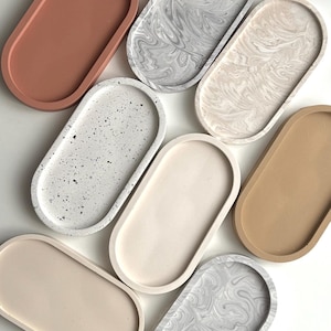 Oval Tray Decor  Handmade Jesmonite Stone Minimalist Neutral Home Decor Accesories and Gift