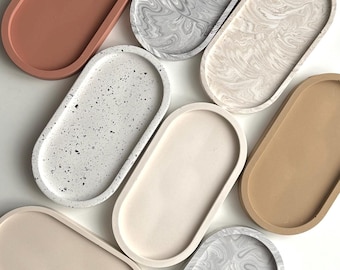 Oval Tray Decor  Handmade Jesmonite Stone Minimalist Neutral Home Decor Accesories and Gift