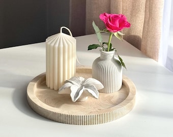 Marmer Beige Geribbeld Dienblad Decor Stenen Plank Decor Tafelblad Jesmonite Handgemaakt Neutraal Woondecoratie en cadeau
