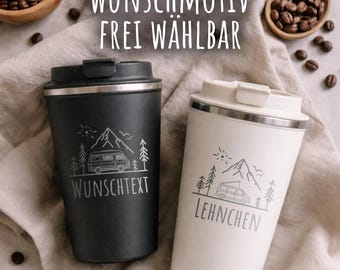 Thermobecher personalisiert Camping | To Go Becher personalisiert mit Gravur | Edelstahl Thermobecher 350 ml | Vanlife | Geschenk für Camper