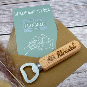 Coffret cadeau personnalisé : carte à gratter & décapsuleur en bois - question au parrain