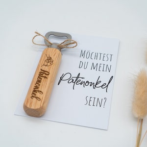 Set regalo personalizzato: biglietto e apribottiglie in legno - domanda per il padrino