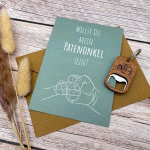 Patenonkel Geschenk Set – Karte & personalisierter Holz Flaschenöffner mit Gravur – Willst du mein Patenonkel sein? Geschenkidee