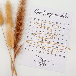 Patentante Geschenk Wortsuche Karte – Frage zur Taufe für die Taufpatin mit liebevollem Design & versteckter Botschaft für besondere Momente