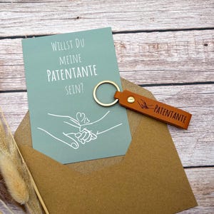 Godmother Gift Set – Card & Personalized Leather Keychain with Engraving – Will you be my godmother? Gift Idea