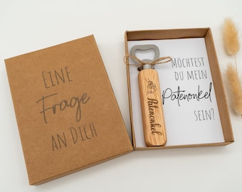 Individueller Flaschenöffner für den perfekten Patenonkel-Moment in einer Geschenkverpackung