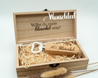 Personalized wooden bottle opener in a noble wooden box - the perfect gift for your godfather