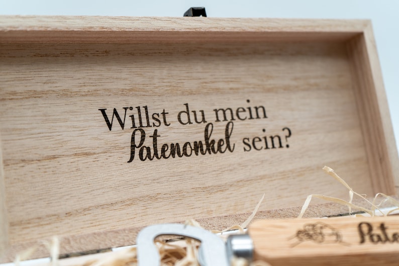 Personalized wooden bottle opener in a noble wooden box the perfect gift for your godfather image 3