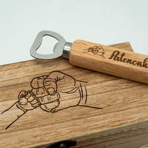 Patenonkel Geschenk personalisiert – Gravierte Holzbox mit Flaschenöffner & Wunschgravur – Willst du mein Patenonkel sein?