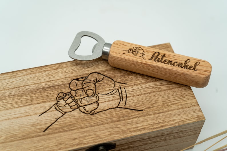 Personalized wooden bottle opener in a noble wooden box the perfect gift for your godfather image 2