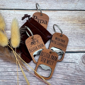 Porte-clés décapsuleur en bois personnalisé - Gravé « Papa », « Meilleur papa », « Mon papa, mon super-héros » - Cadeau de fête des pères