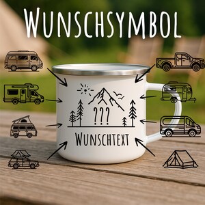 Personalized enamel camping mug | Lightweight enamel mug 300ml | Custom text & symbol | Outdoor / camping gift