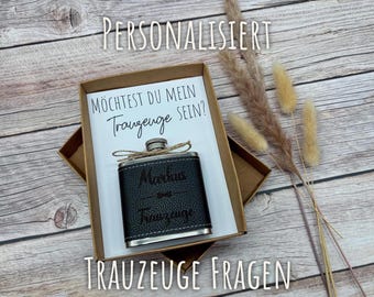Personalisierter Flachmann Geschenk Trauzeugenfrage – Hochwertige Geschenkbox mit Gravur für Trauzeugen, Hochzeit & Männergeschenk