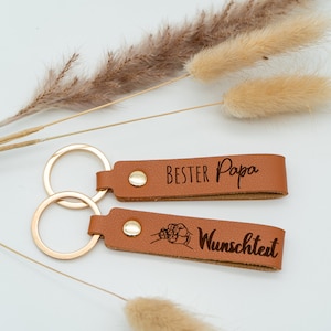 Porte-clés en cuir personnalisé - cadeau papa texte et pendentif souhaité