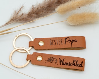 Personalized leather keychain - dad gift desired text and pendant