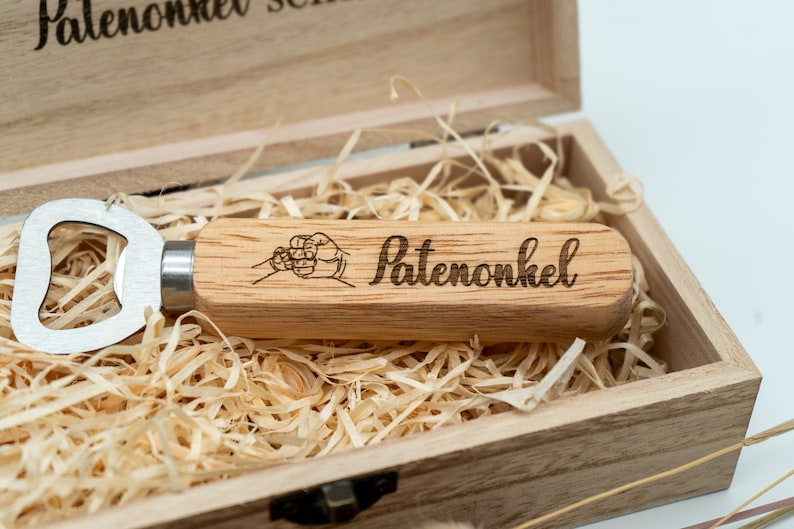 Personalized wooden bottle opener in a noble wooden box the perfect gift for your godfather image 4