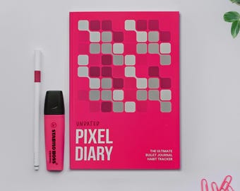 UNDATED Pixel Diary | A Year in Pixels Tracker, Bullet Journal, Track Emotions & Mental Health, Mood, Anxiety, Reading, Pink, Planner
