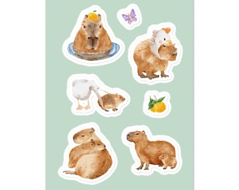 Hand Drawn Capybara Sticker Sheet, Pet Sticker, Dog Sticker, Cat Sticker, Animal sticker, laptop sticker, funny vinyl sticker, journal, cute