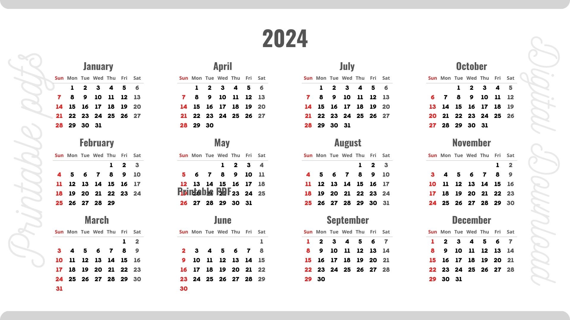 Calendrier 2024 PDF imprimable Etsy France