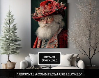 Santa Print Vintage Style Santa Printable Wall Art Retro Santa Art Print Retro Christmas Decor Santa Wall Print Christmas Wall Decor Retro