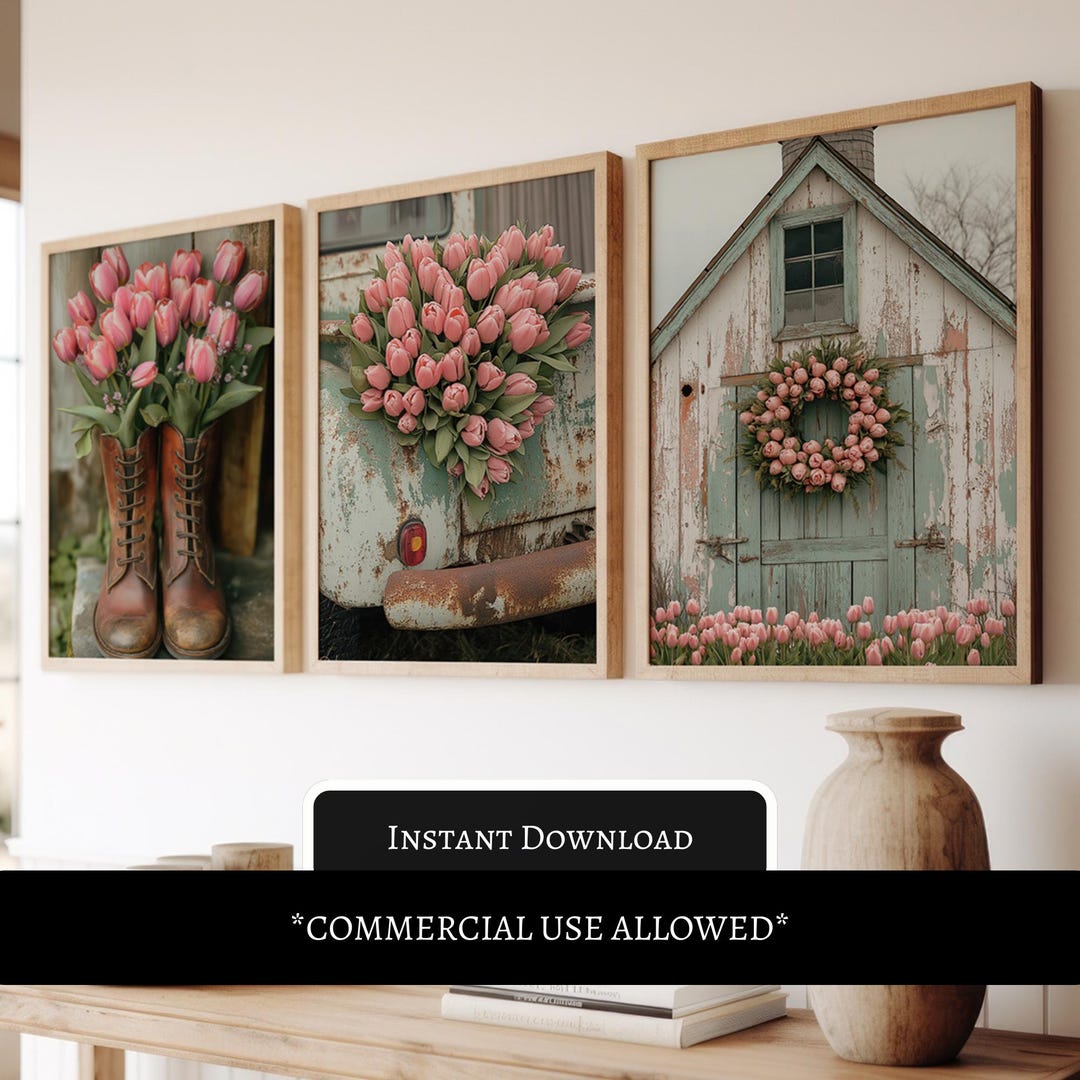 Rustic Farmhouse Tulip Wall Art Country Floral Decor Shabby Chic Barn ...