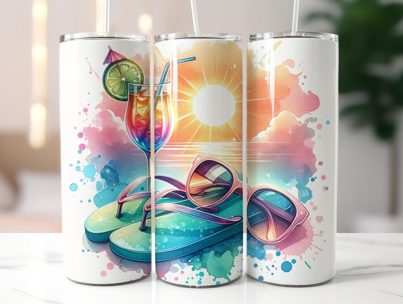 Beach Tumber Wrap Clipart PNG Sublimation Design, Straight and Tapered, Beach Sunset Tumbler, Girls Vacation Beach Trip Tumblers image 5