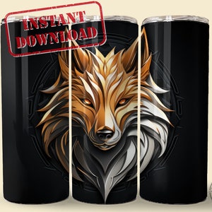 Seamless Gold Wolf Tumbler Wrap, Instant Digital Download, 300 DPI PNG, Sublimation Design for 20/30oz, Straight and Tapered Tumbler