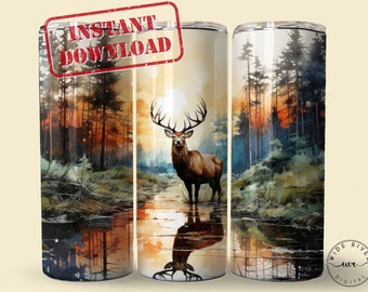 Seamless Deer Elk Hunting Season Tumbler Wrap, Instant Digital Download, 300 DPI PNG, 20/30oz Sublimation Design, Straight Tapered Tumbler