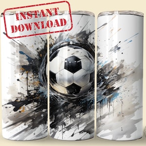 Envoltura de vaso de fútbol en escala de grises sin costuras, descarga digital instantánea, PNG de 300 DPI, diseño de sublimación para 20/30 oz, vaso recto y cónico