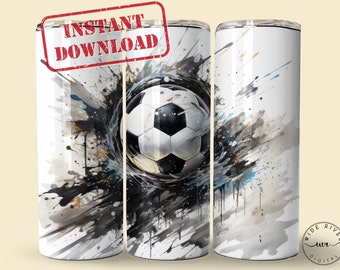 Seamless Gray Scale Soccer Tumbler Wrap, Instant Digital Download, 300 DPI PNG, Sublimation Design for 20/30oz, Straight and Tapered Tumbler