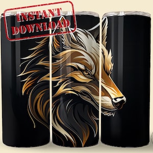 Seamless Gold Wolf Tumbler Wrap, Instant Digital Download, 300 DPI PNG, Sublimation Design for 20/30oz, Straight and Tapered Tumbler