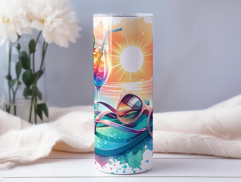 Beach Tumber Wrap Clipart PNG Sublimation Design, Straight and Tapered, Beach Sunset Tumbler, Girls Vacation Beach Trip Tumblers image 4