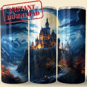 Seamless Haunted Castle Tumbler Wrap, Instant Digital Download, 300 DPI PNG, Sublimation Design for 20/30oz, Straight and Tapered Tumbler