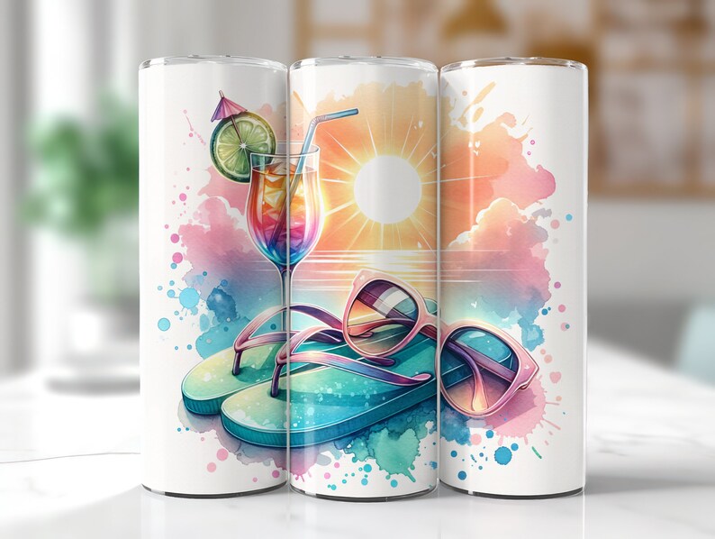 Beach Tumber Wrap Clipart PNG Sublimation Design, Straight and Tapered, Beach Sunset Tumbler, Girls Vacation Beach Trip Tumblers image 3